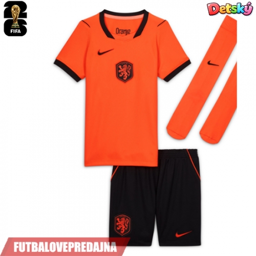 Lacne Dětský Futbalové dres Holandsko MS 2026 Krátky Rukáv - Domáci (+ trenírky)